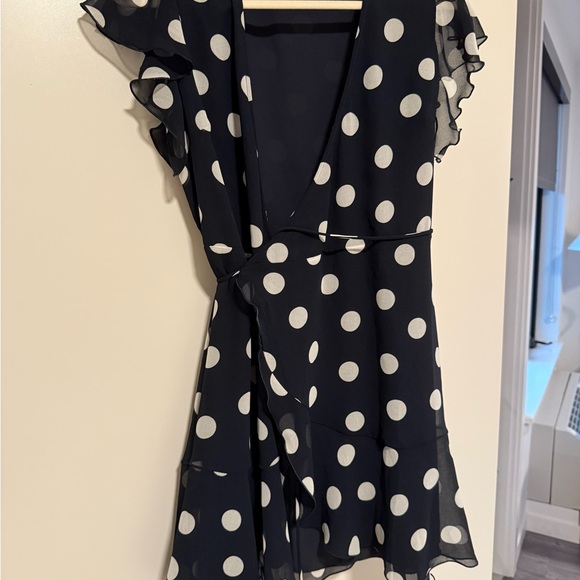 Aritzia Black and White Polka Dot Wrap Mini Dress - Picture 1 of 2